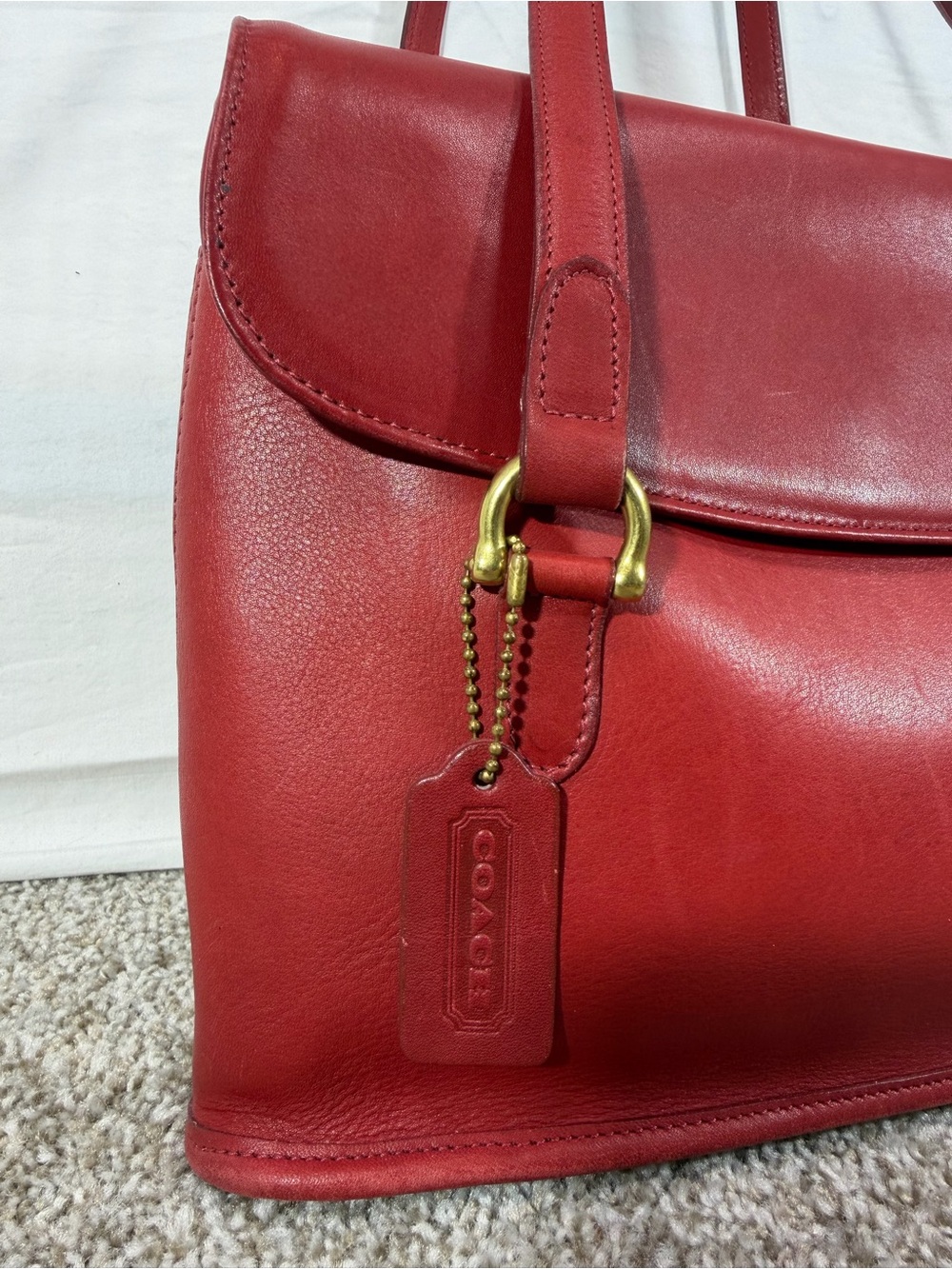 Vintage Coach Equestrian Flap Shopper Bag Red Leather 9808 USA 1997 - Picture 2 of 5